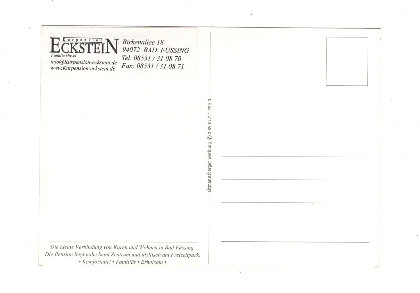 Ansichtskarte Bad Füssing / Kurpension Eckstein