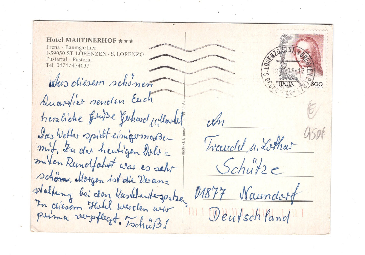 Ansichtskarte Hotel Martinerhof / St. Lorenzen / Italien / N1-63