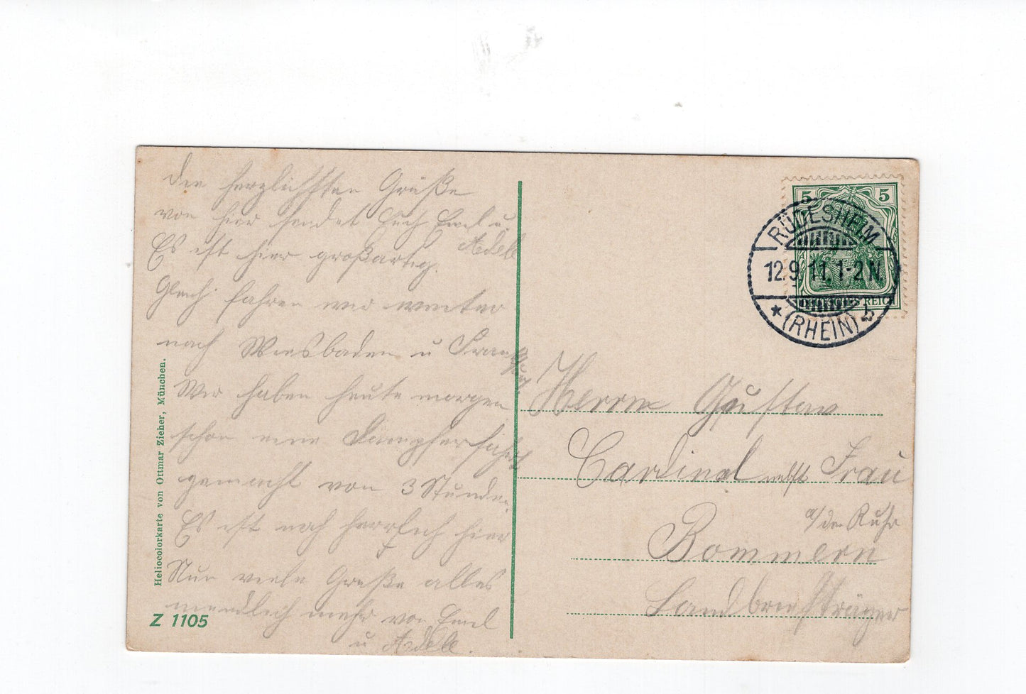 Ansichtskarte Rüdesheim am Rhein mit Niederwald-Denkmal - 1911