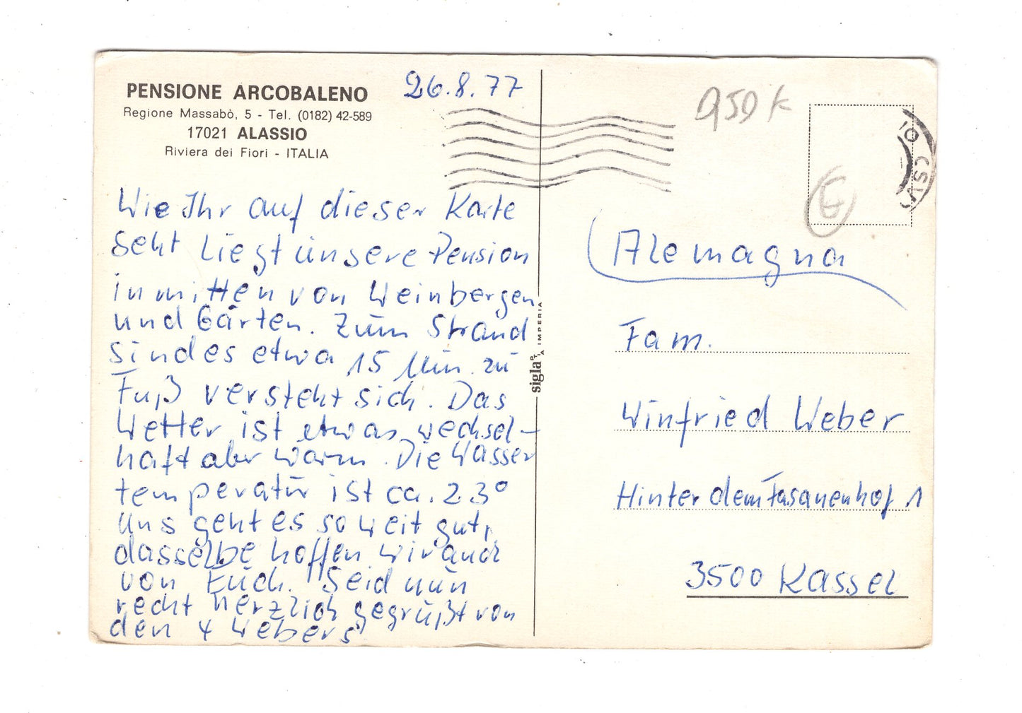 Ansichtskarte Pensione Arcobaleno / Alassio / Italien / N1-63