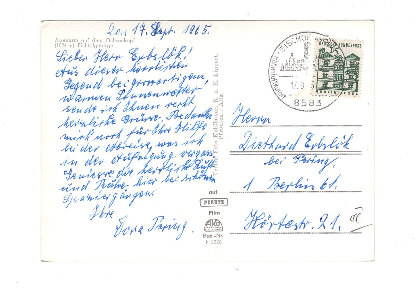 Ansichtskarte Asenturm auf dem Ochsenkopf / Fichtelgebirge