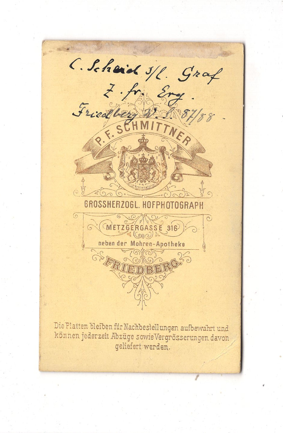 Fotografie Studentika Burschenschaft mit Widmung - Friedberg 1887/88 / CDV E1-03