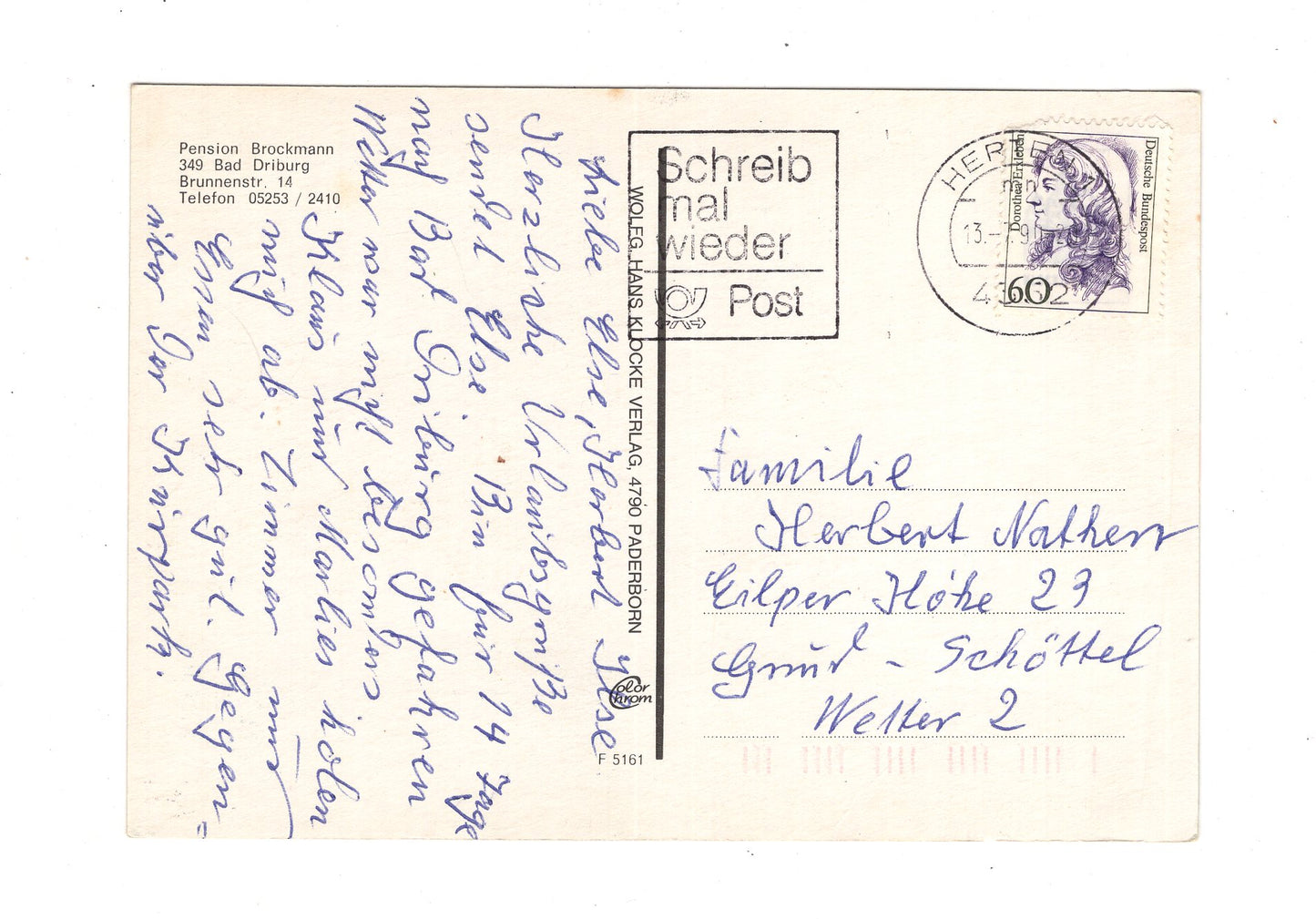 Ansichtskarte Bad Driburg / Pension Brockmann