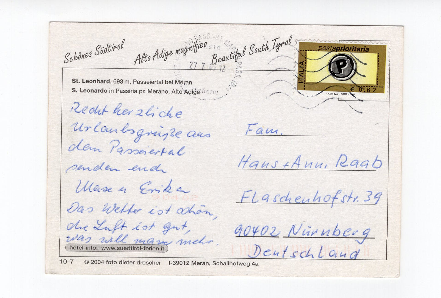 Ansichtskarte Passeier Tal bei Meran / St. Leonhard / Südtirol / Italien