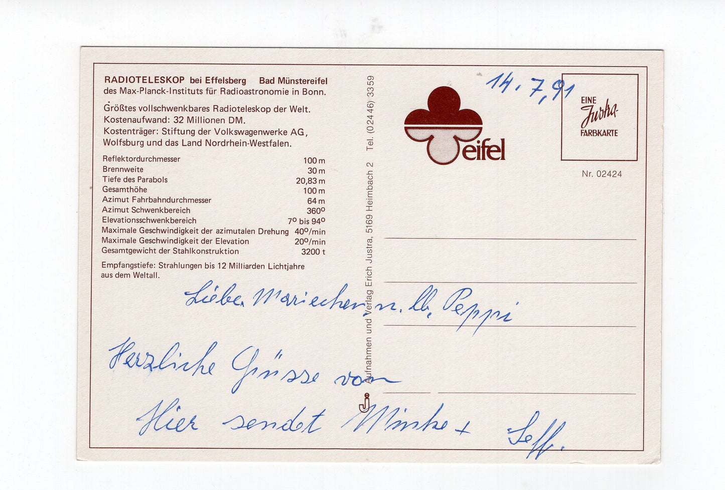 Ansichtskarte Bad Münstereifel / Radioteleskop bei Effelsberg