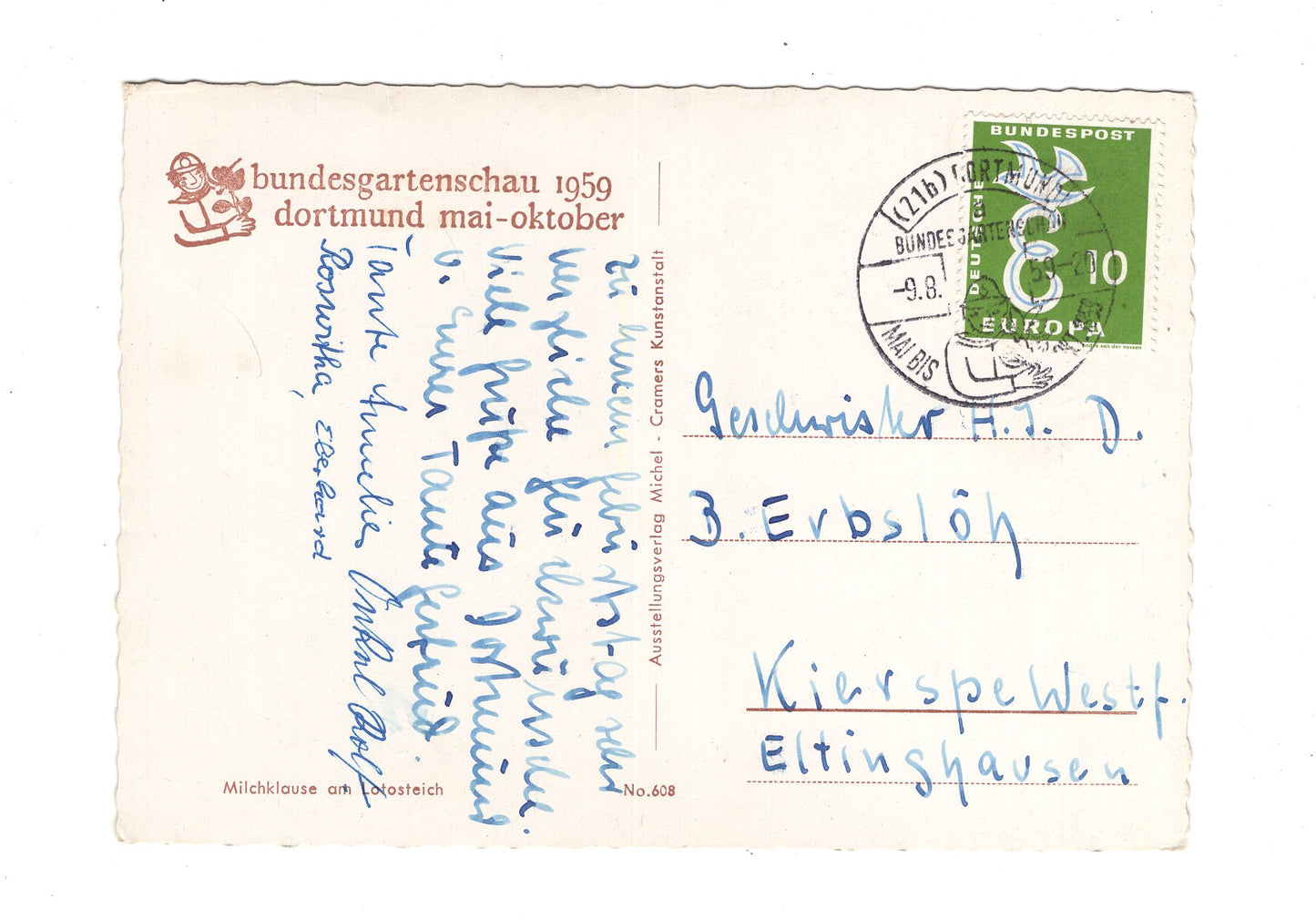 Ansichtskarte Bundesgartenschau Dortmund 1959 / Milchklause am Lotosteich