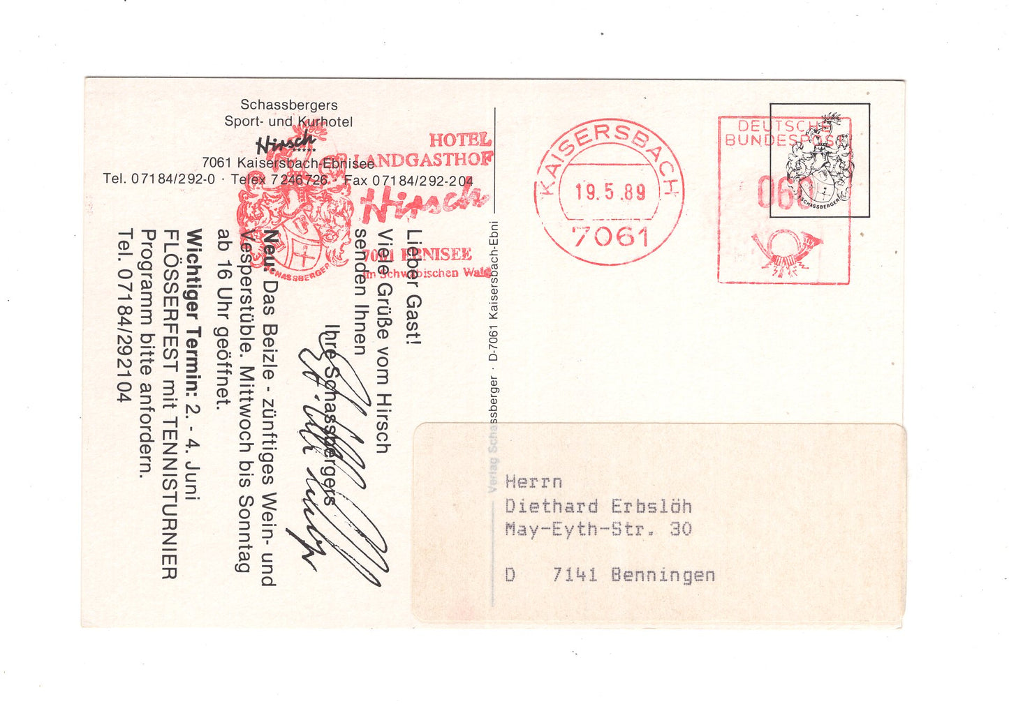 Ansichtskarte Sport- und Kurhotel Hirsch / Kaisersbach-Ebnisee