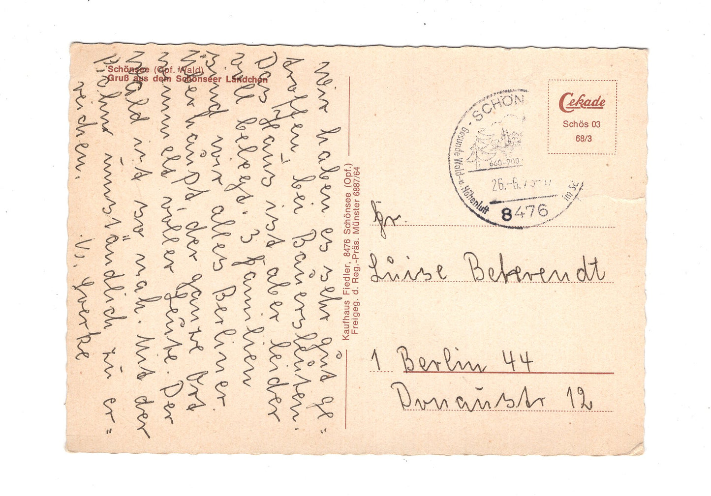 Ansichtskarte Schönsee / Oberpfälzer Wald