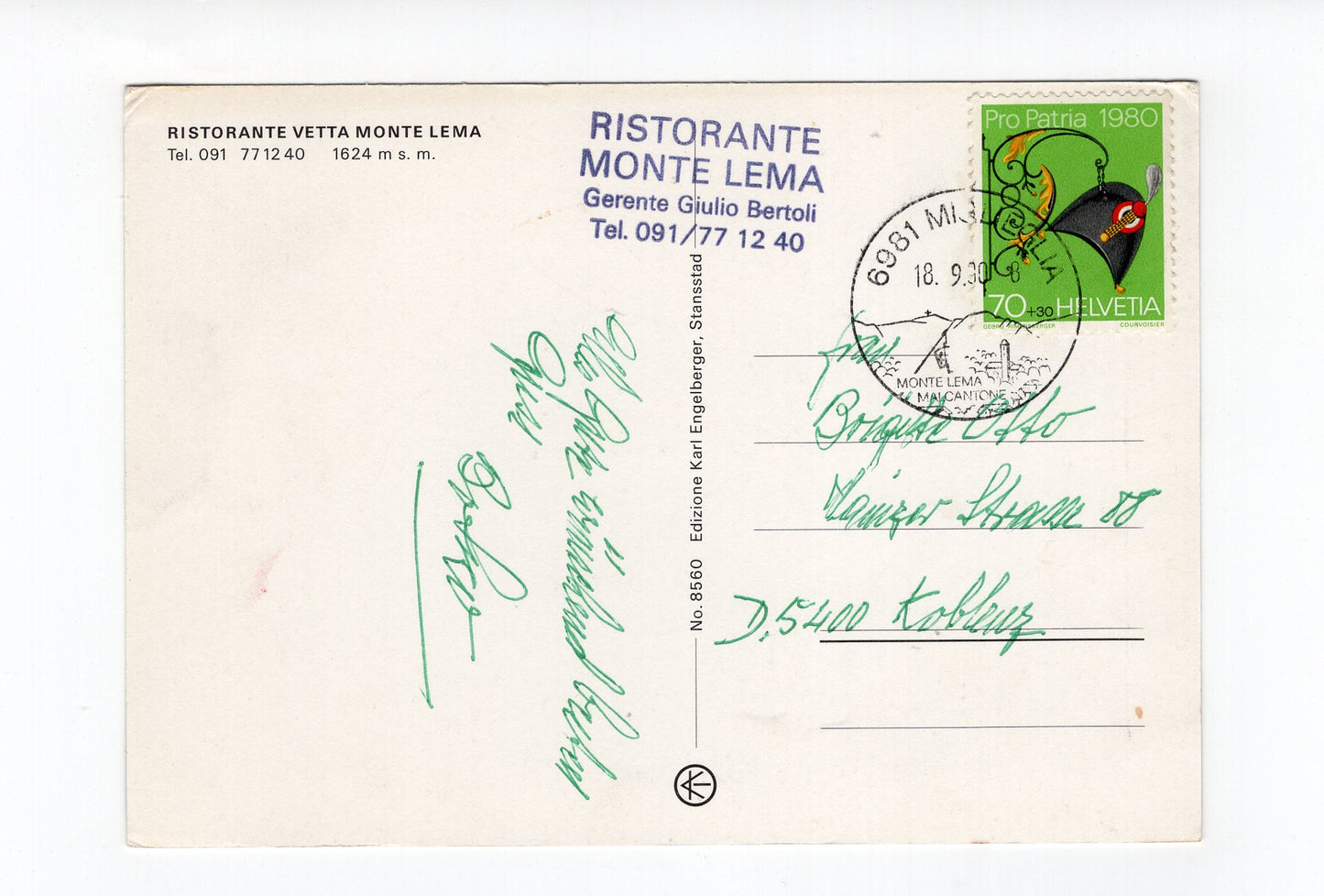 Ansichtskarte Monte Lema / Schweiz