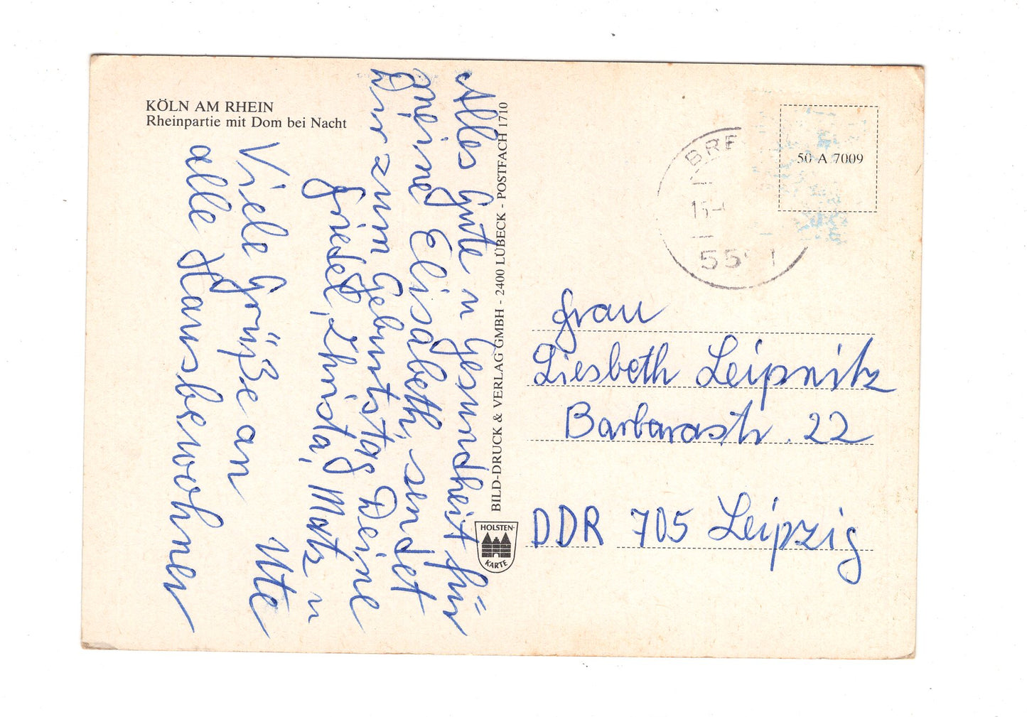 Ansichtskarte Köln am Rhein / Rheinpartie mit Dom bei Nacht / G1-58