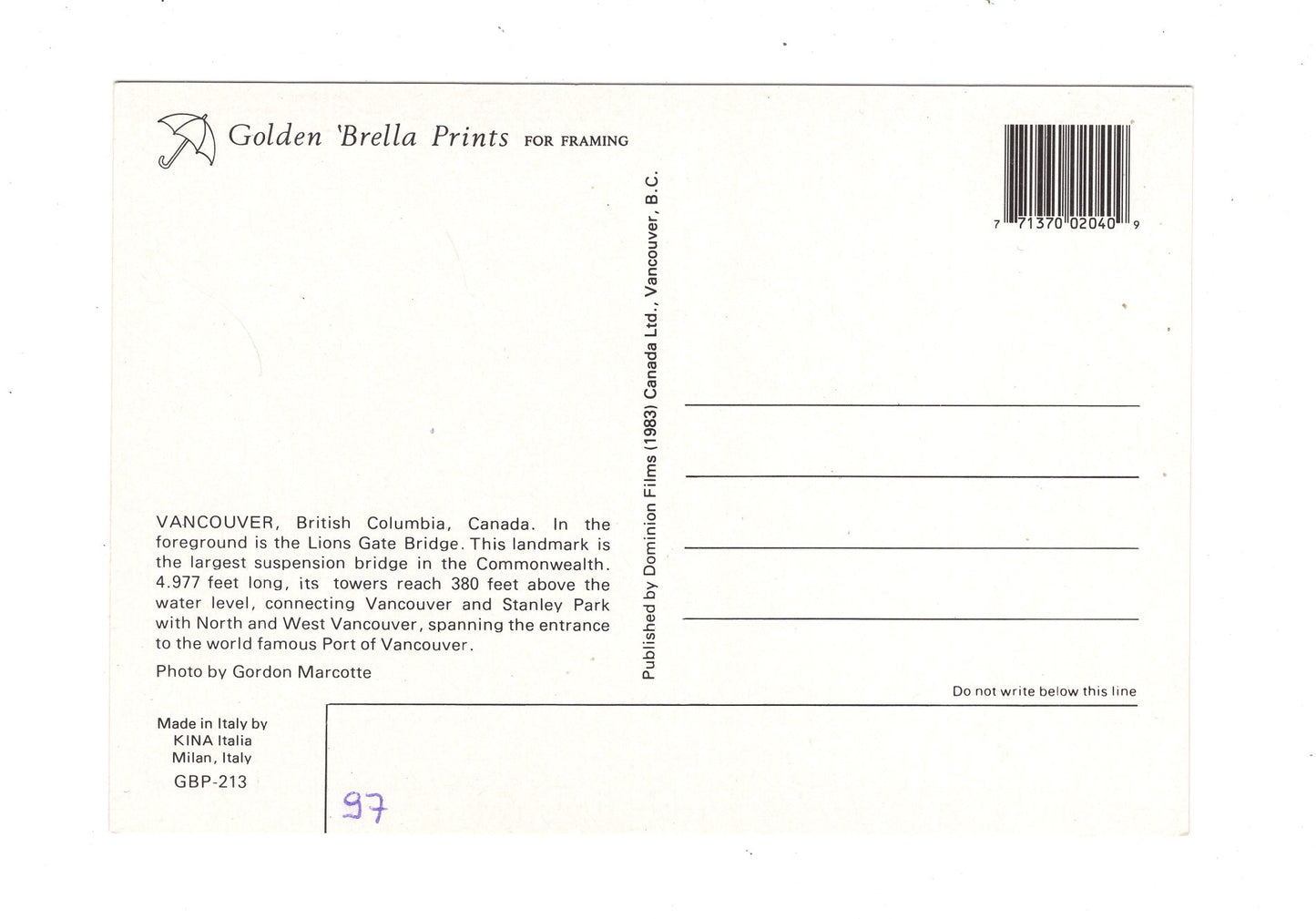 Ansichtskarte Vancouver / British Columbia / Kanada