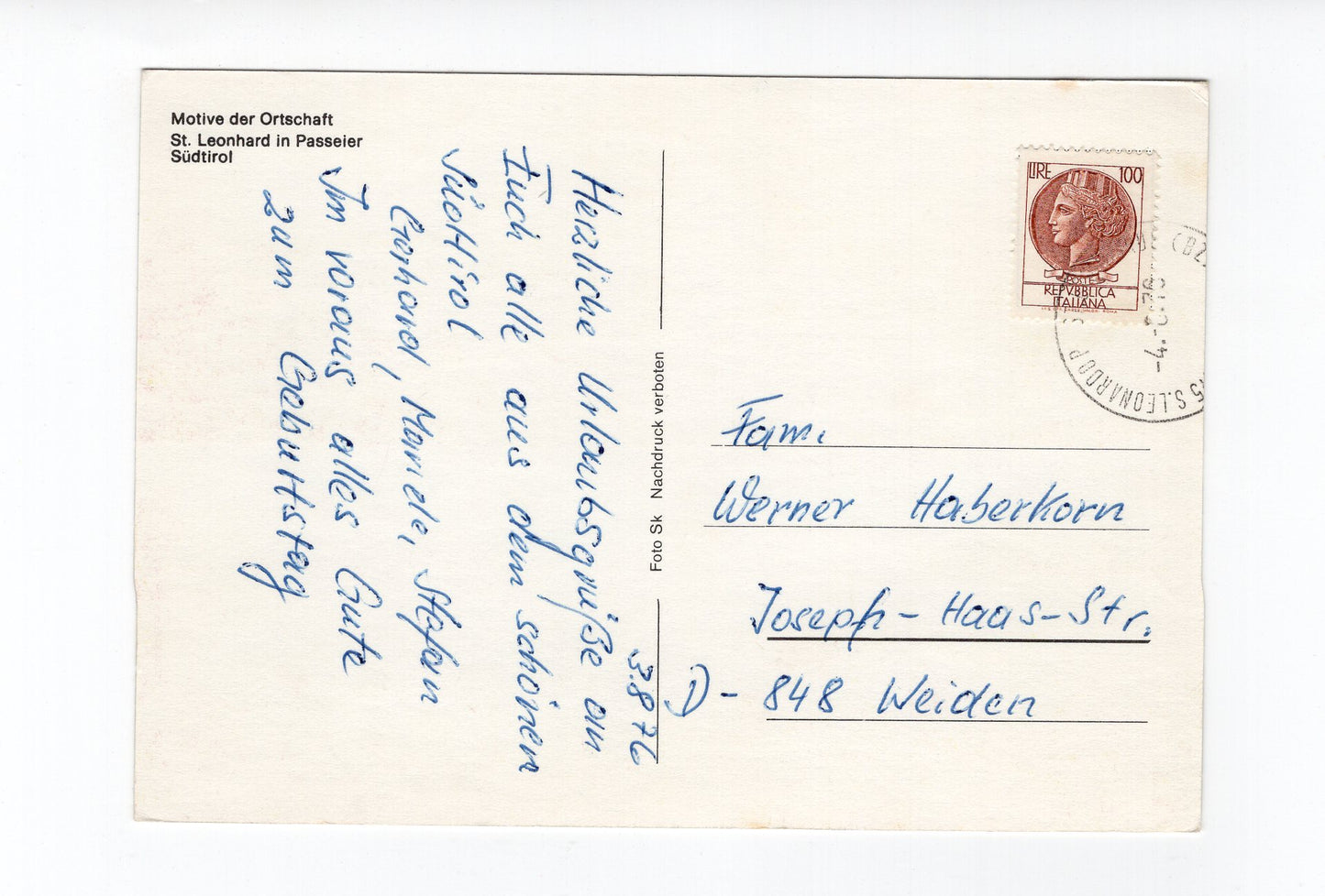 Ansichtskarte St. Leonhard in Passeier / Südtirol / Italien