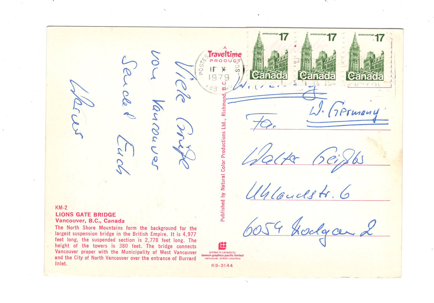 Ansichtskarte Lions Gate Bridge / Vancouver / British Columbia / Kanada