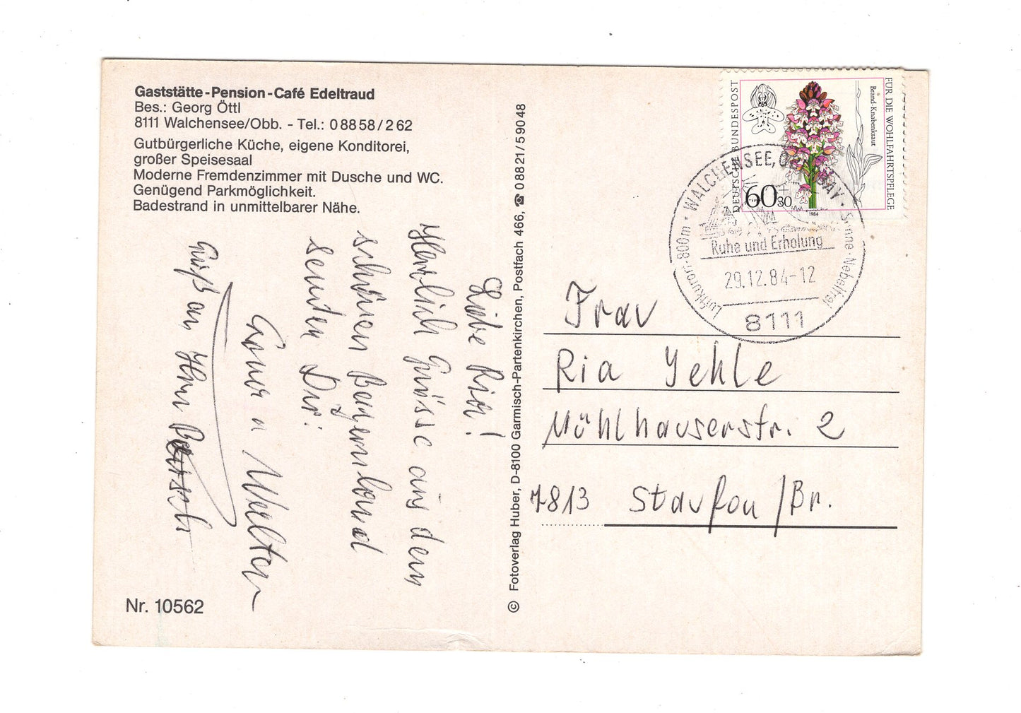Ansichtskarte Gasthof-Pension Edeltraut / Walchensee / Oberbayern