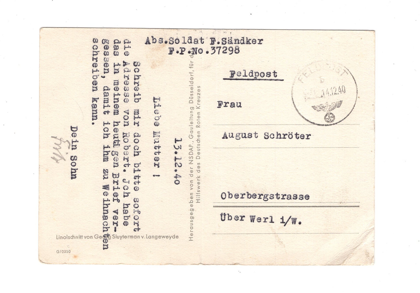 Ansichtskarte / Feldpost - 1940