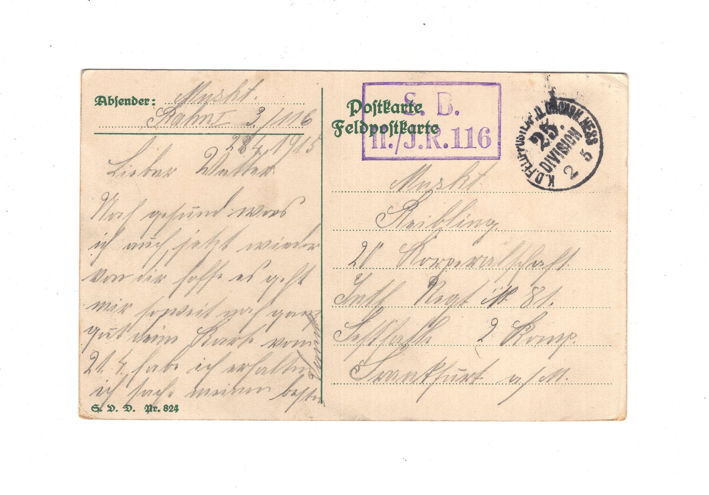 Ansichtskarte / Feldpost / Patriotische Karte / IR 116 - 1915