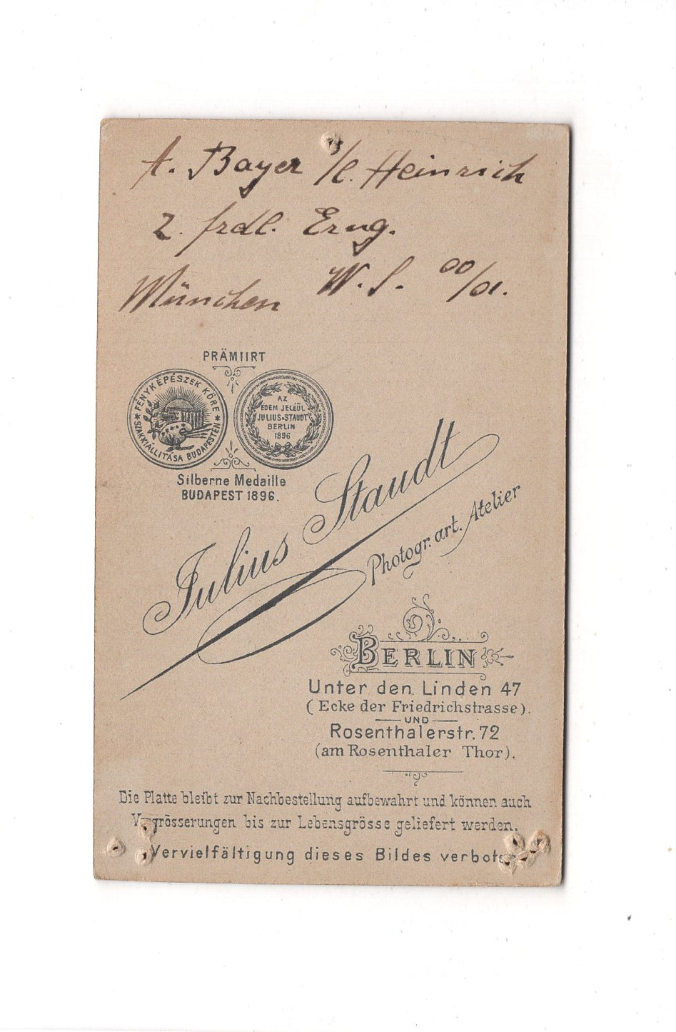 Fotografie Studentika Burschenschaft mit Widmung - Berlin / München 1900/01 / CDV C1-21