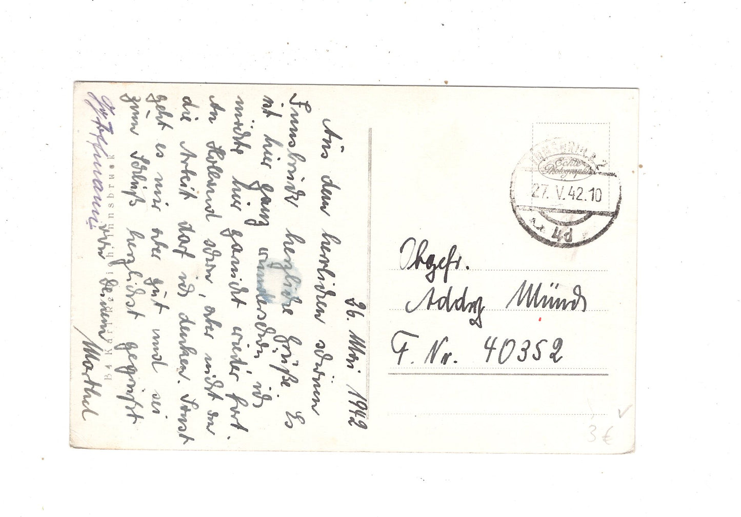 Ansichtskarte Feldpost - Innsbruck / Österreich 1942 / N1-64