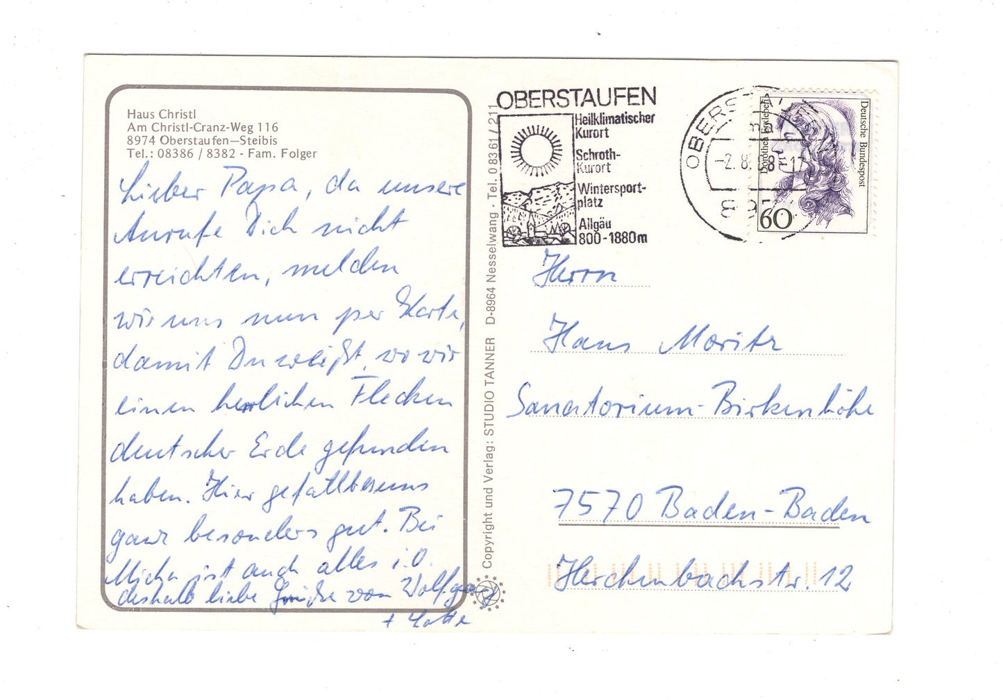 Ansichtskarte Haus Christl / Oberstaufen-Steibis im Allgäu / H1-55