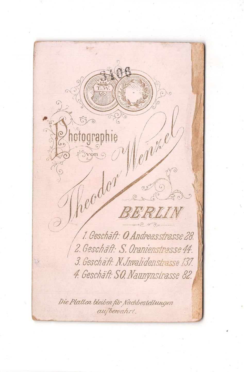 Fotografie Damenportrait - Berlin 1890er / CDV C1-03