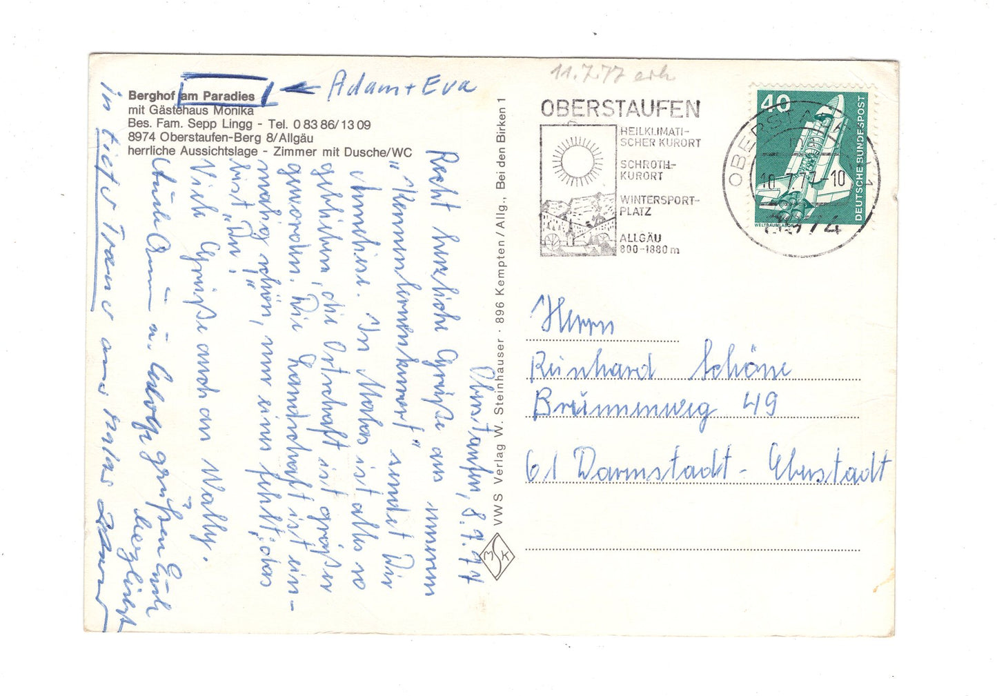 Ansichtskarte Berghof am Paradies mit Gästehaus Monika / Oberstaufen-Berg 8 / H1-55