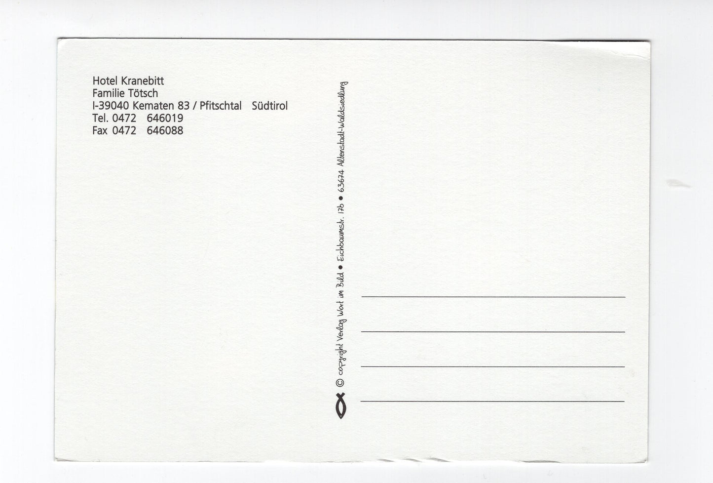 Ansichtskarte Hotel Kranebitt / Kematen / Pfitschtal / Südtirol / Italien