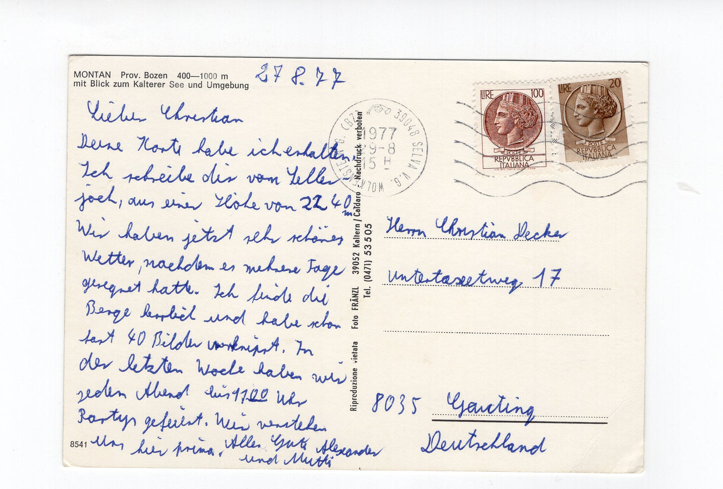 Ansichtskarte Montan / Provinz Bozen / Südtirol / Italien