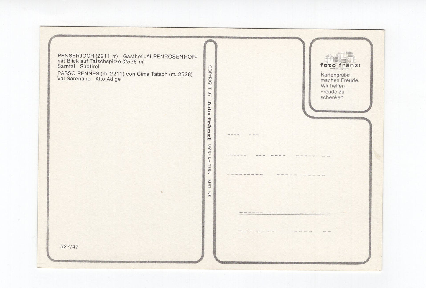 Ansichtskarte Penserjoch / Gasthof Alpenrosenhof / Sarntal / Südtirol / Italien