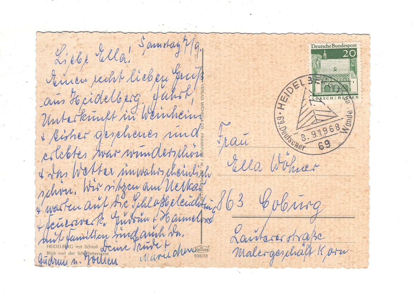 Ansichtskarte Heidelberg mit Schloss / Blick von der Scheffelterrasse / I1-68