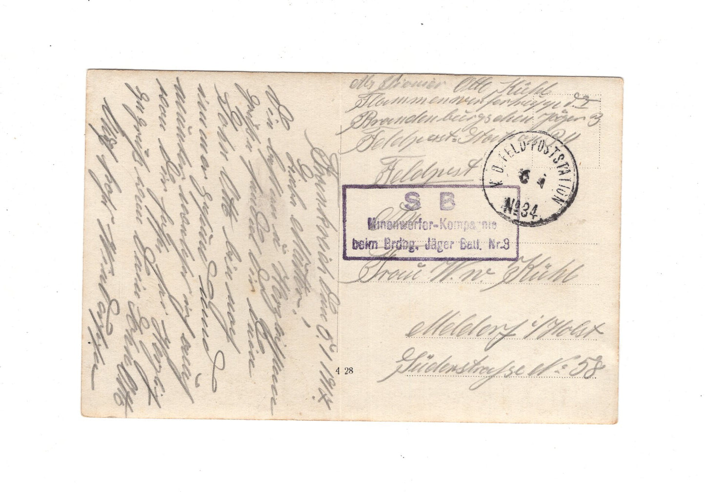 Ansichtskarte / Feldpost / Soldaten / Minenwerfer Komp. / Jäger Batl. 9 - 1917