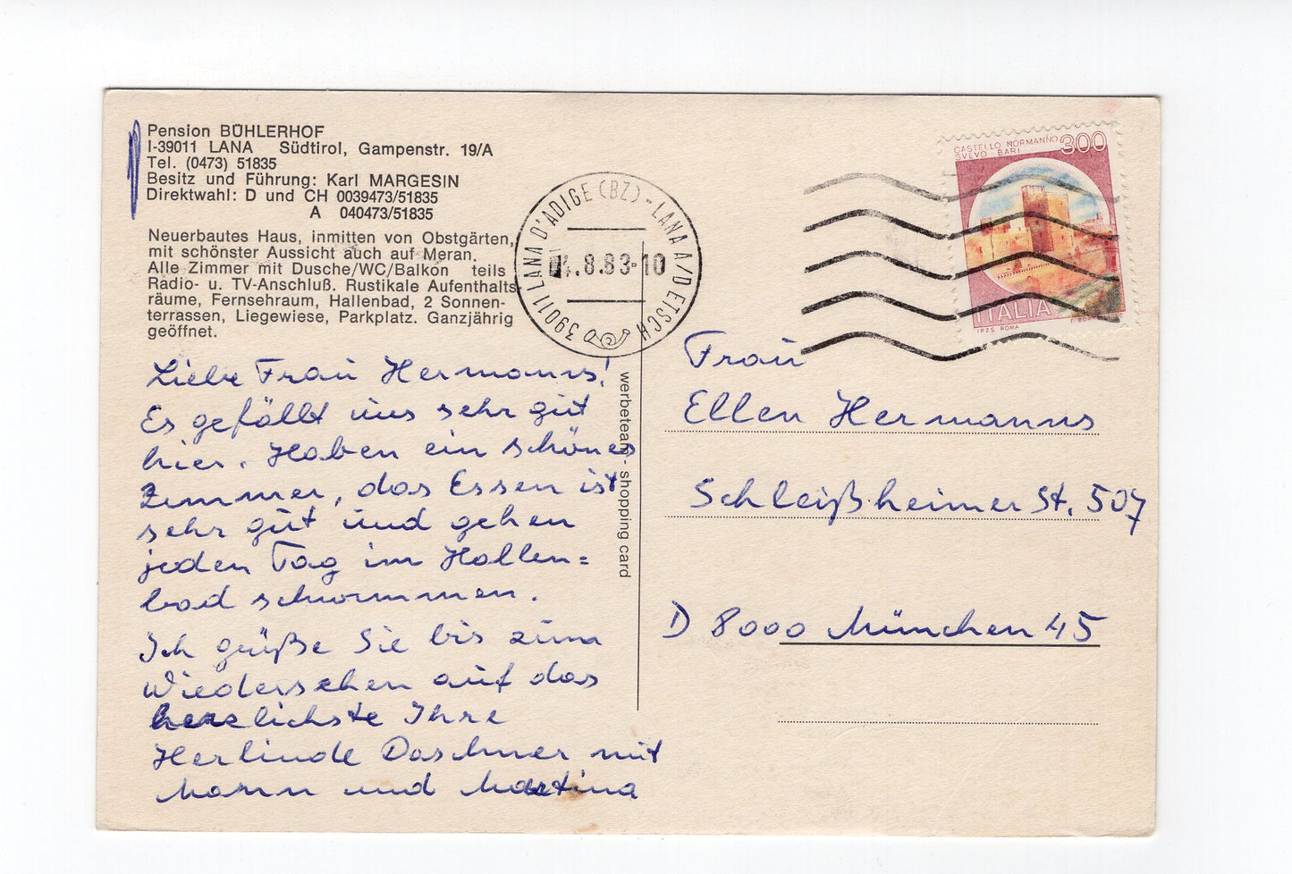 Ansichtskarte Pension Bühlerhof / Lana / Südtirol / Italien