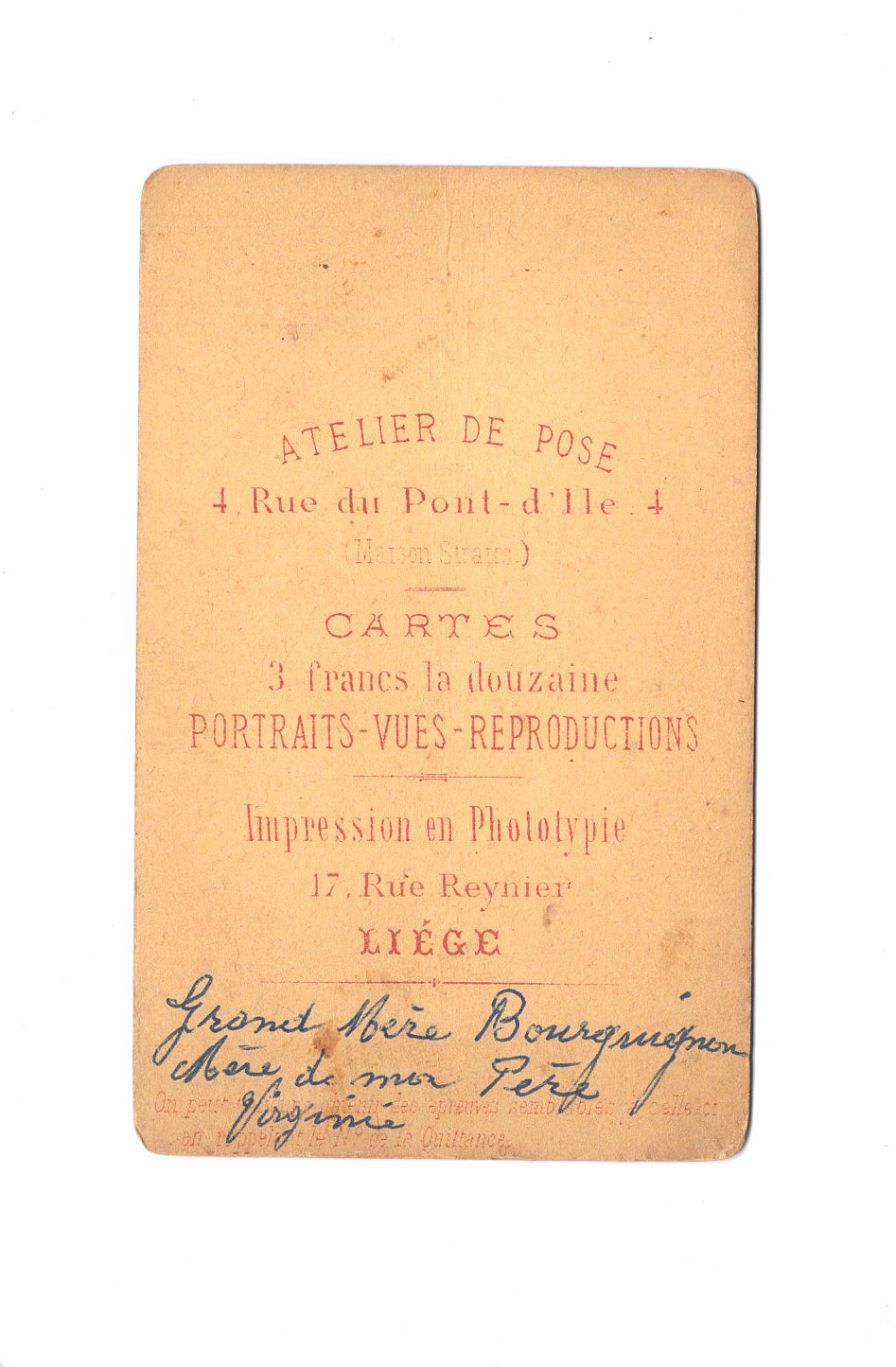 Fotografie Damenportrait / benannt - Cartes / Liege Lüttich 1870er