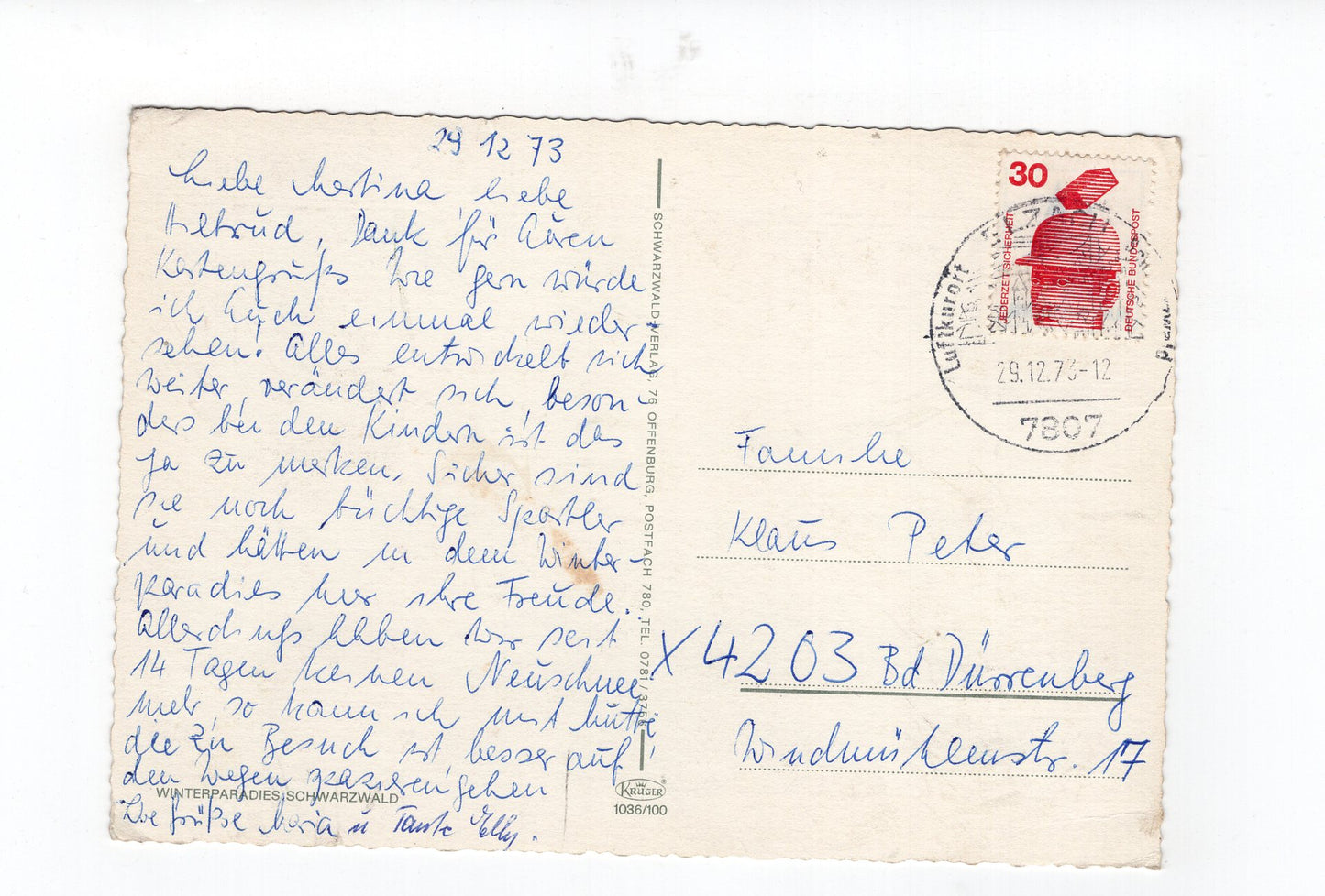 Ansichtskarte Winterparadies Schwarzwald