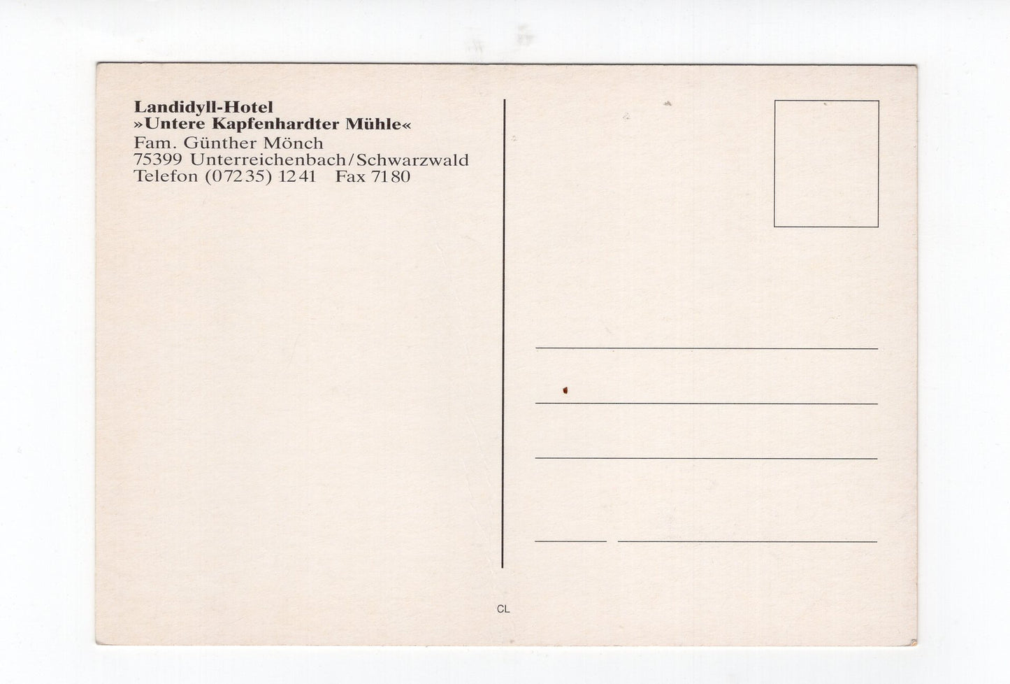Ansichtskarte Unterreichenbach / Schwarzwald / Hotel Untere Kapfenhardter Mühle