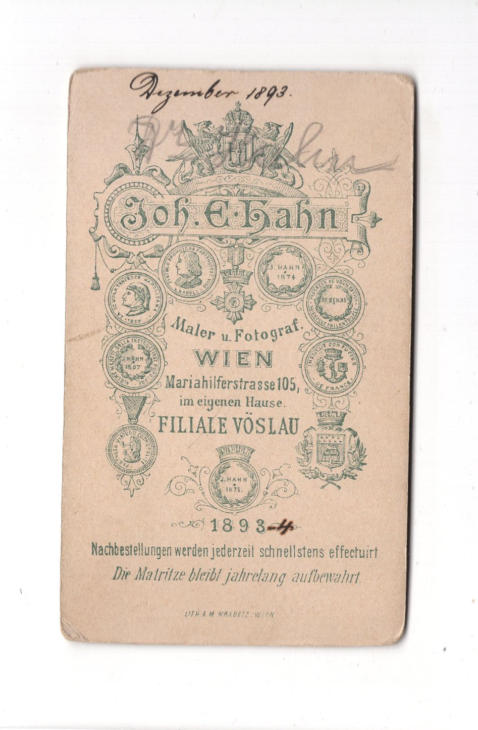 Fotografie Herrenportrait - Wien / Vöslau 1893 / CDV C1-22