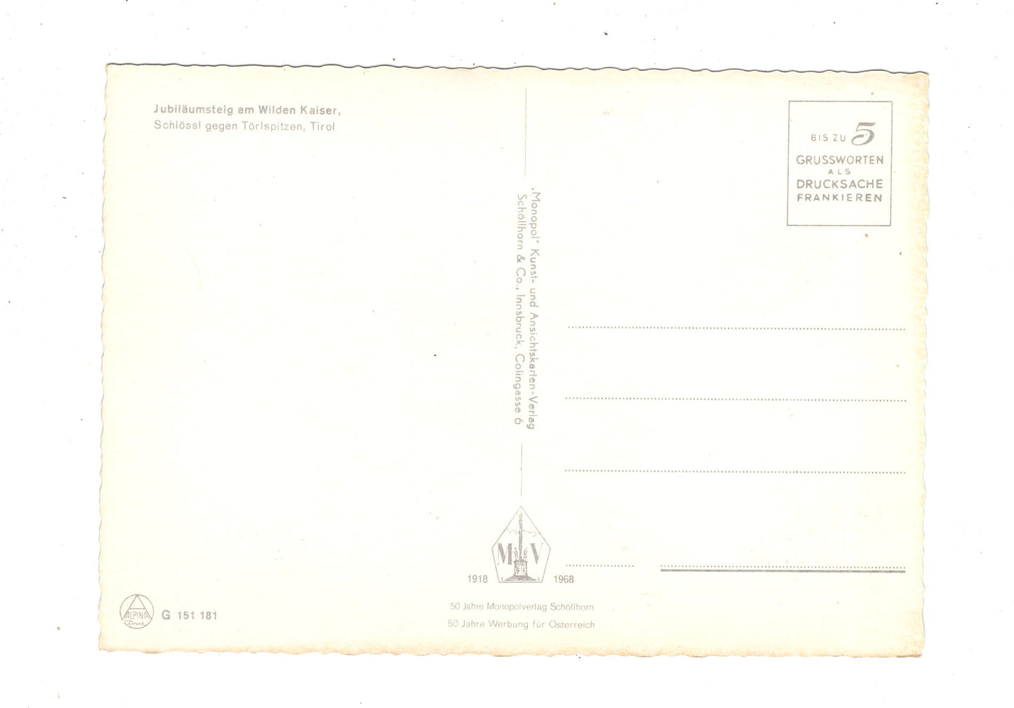 Ansichtskarte Jubiläumsteig am Wilden Kaiser / Tirol / Österreich / N1-65