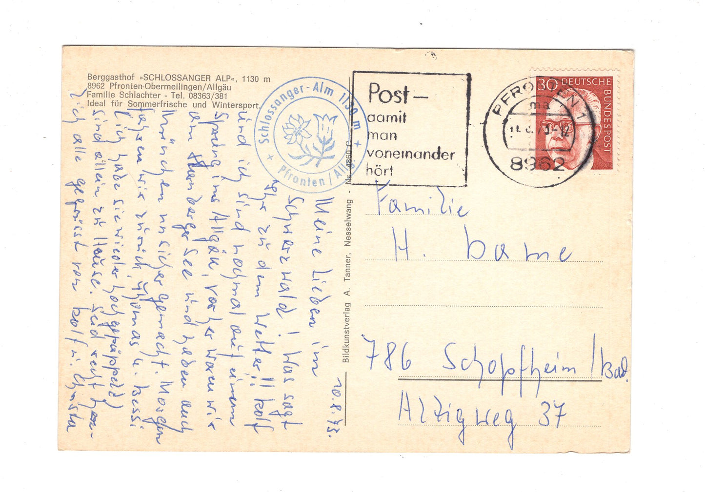 Ansichtskarte Berggasthof Schlossanger Alp / Pfronten-Obermeilingen / H1-56