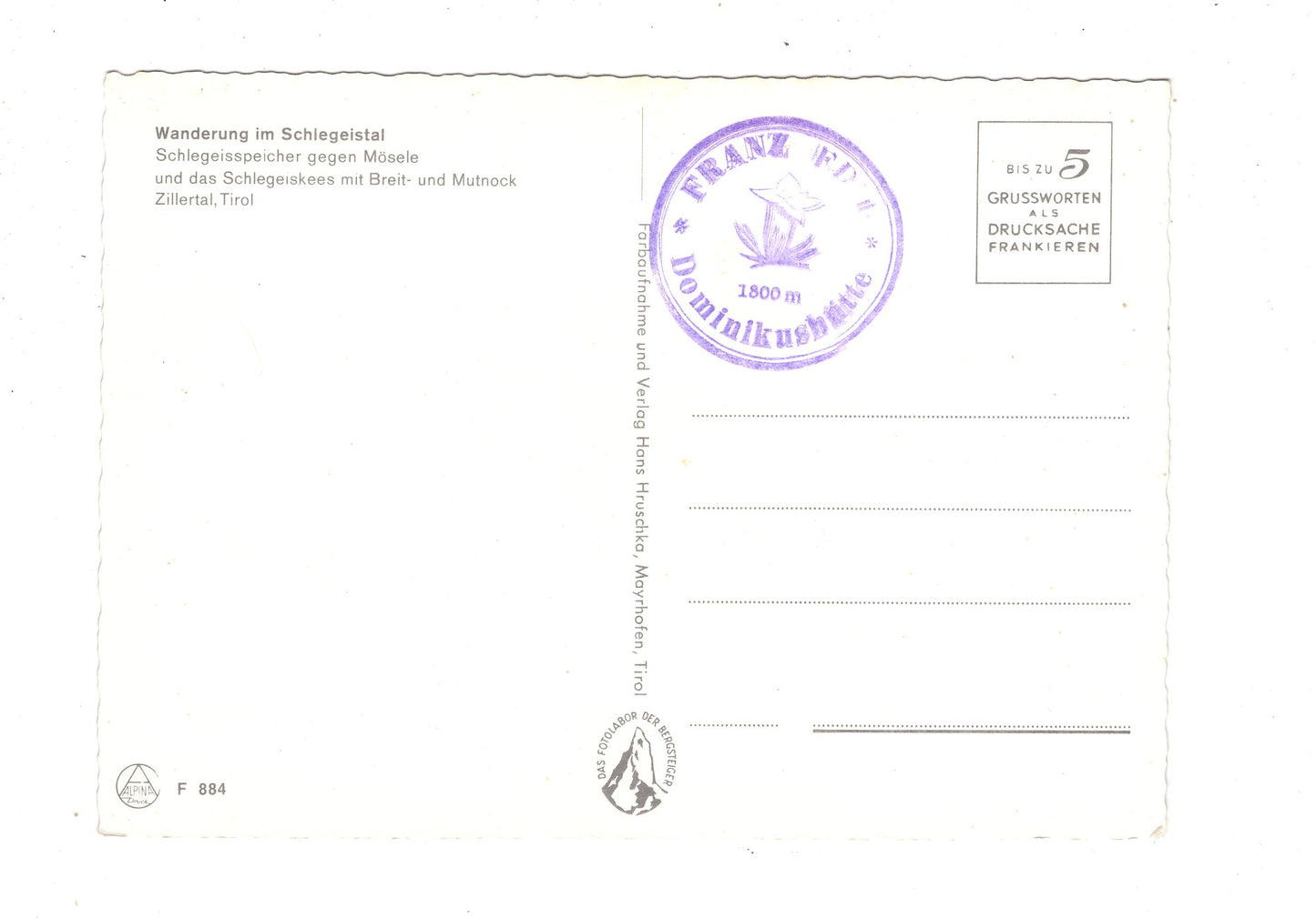 Ansichtskarte Schlegeistal / Zillertal / Tirol / Österreich / N1-65