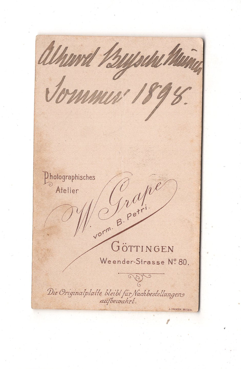 Fotografie Niedliches kleines Kind - Göttingen 1890er / CDV M1-27