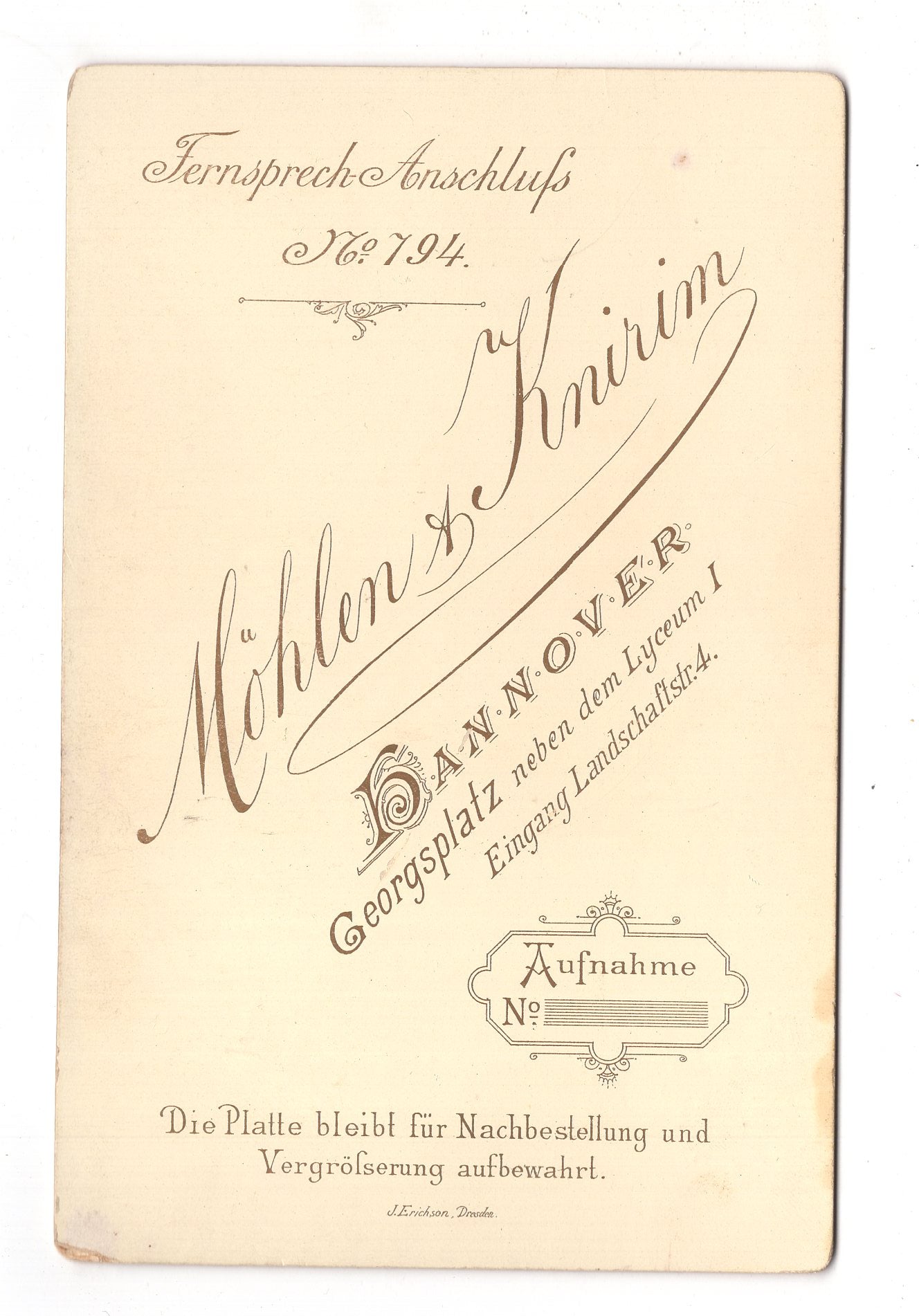 Fotografie Feine Dame - Hannover um 1890 / CAB W-25