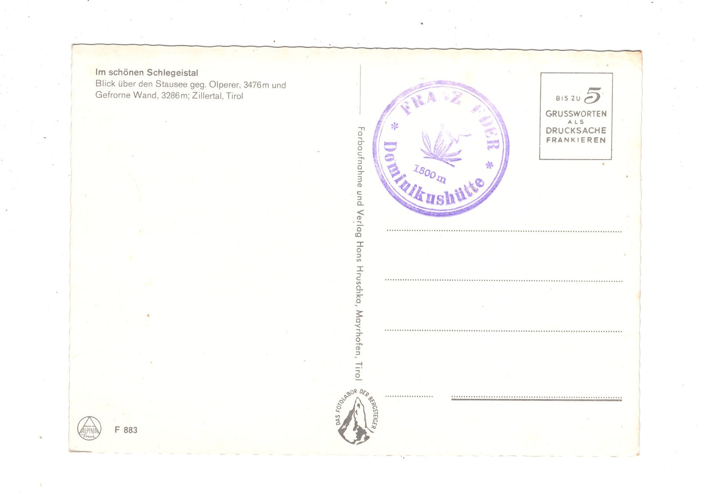 Ansichtskarte Schlegeistal / Zillertal / Tirol / Österreich / N1-65