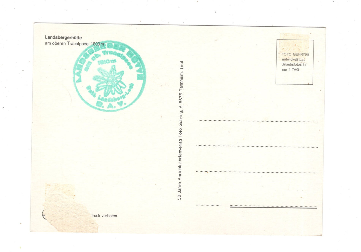 Ansichtskarte Landsberger Hütte am oberen Traualpsee / Österreich / N1-65