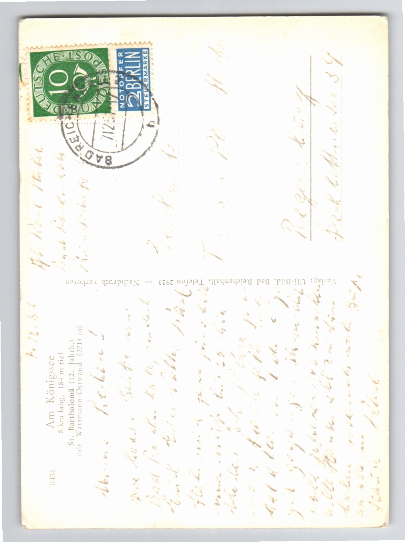 Ansichtskarte Königssee / St. Bartholomä mit Watzmann-Ostwand