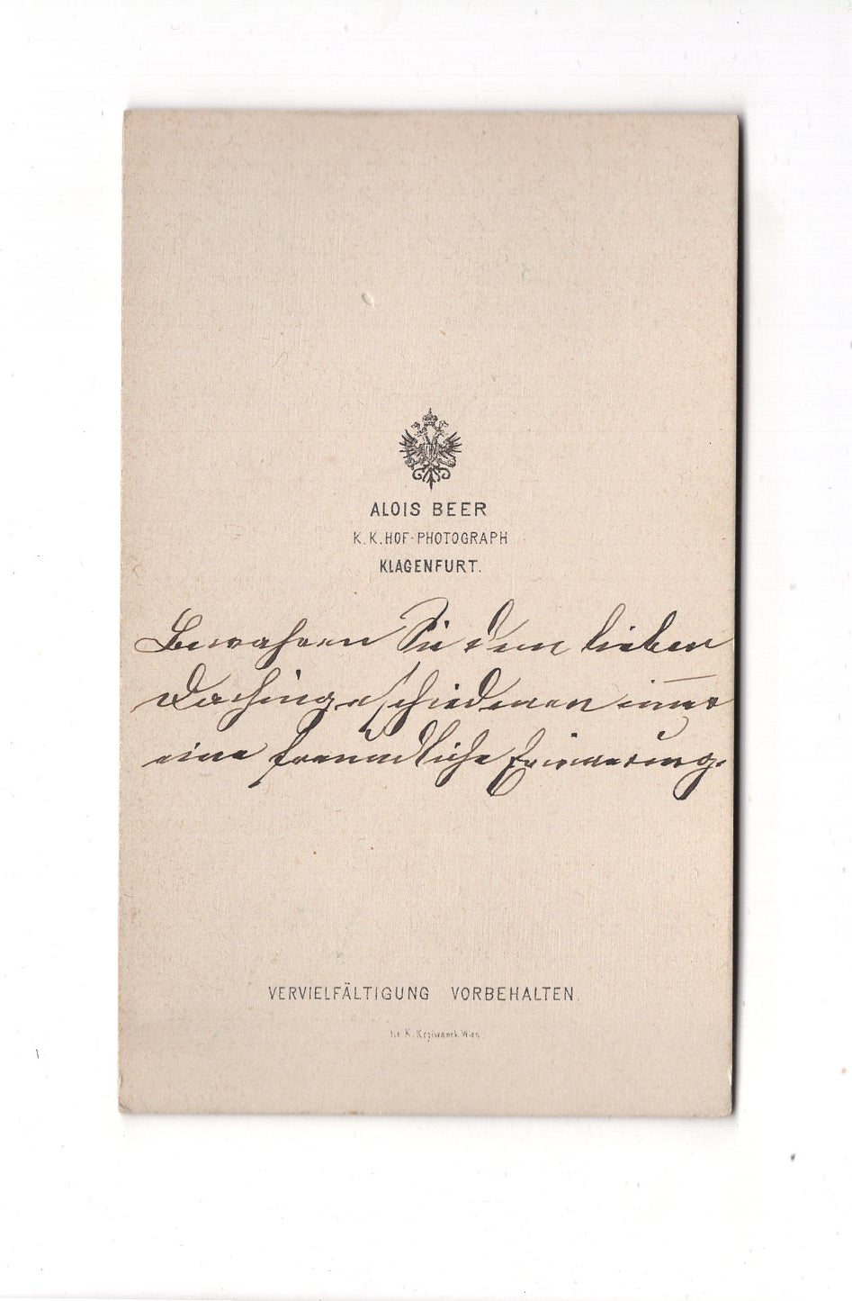 Fotografie Herrenportrait mit Widmung - Klagenfurt 1880er / CDV C1-23