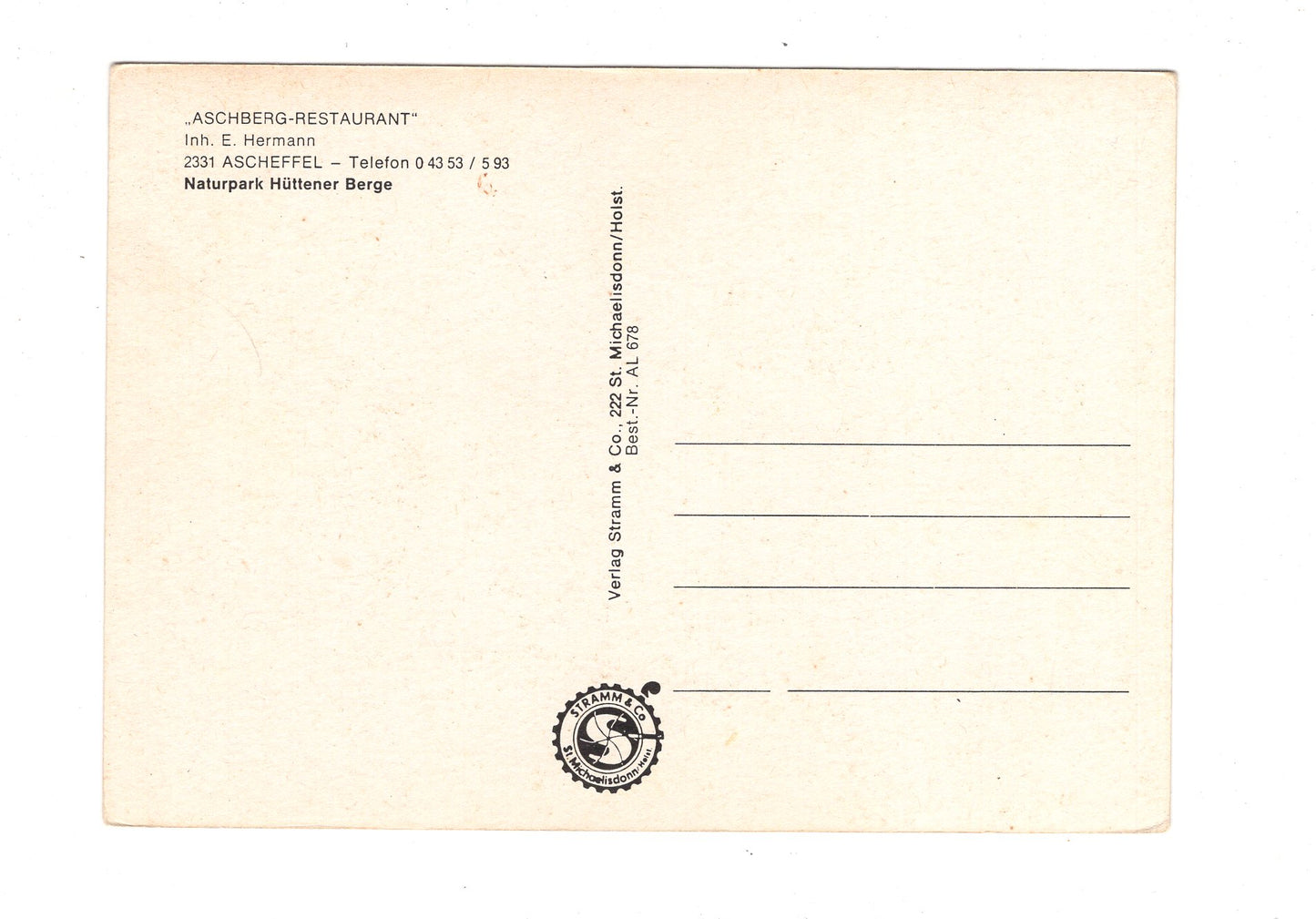 Ansichtskarte Aschberg-Restaurant / Ascheffel / Hüttener Berge / I1-53