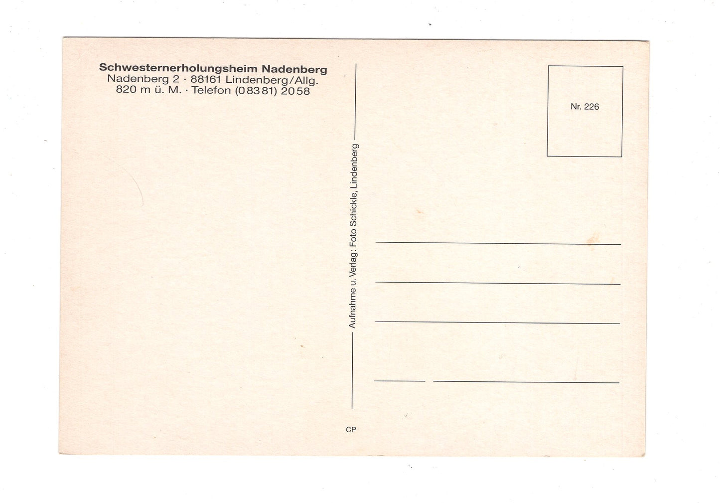 Ansichtskarte Schwesternerholungsheim Nadenberg / Lindenberg / Allgäu / H1-56