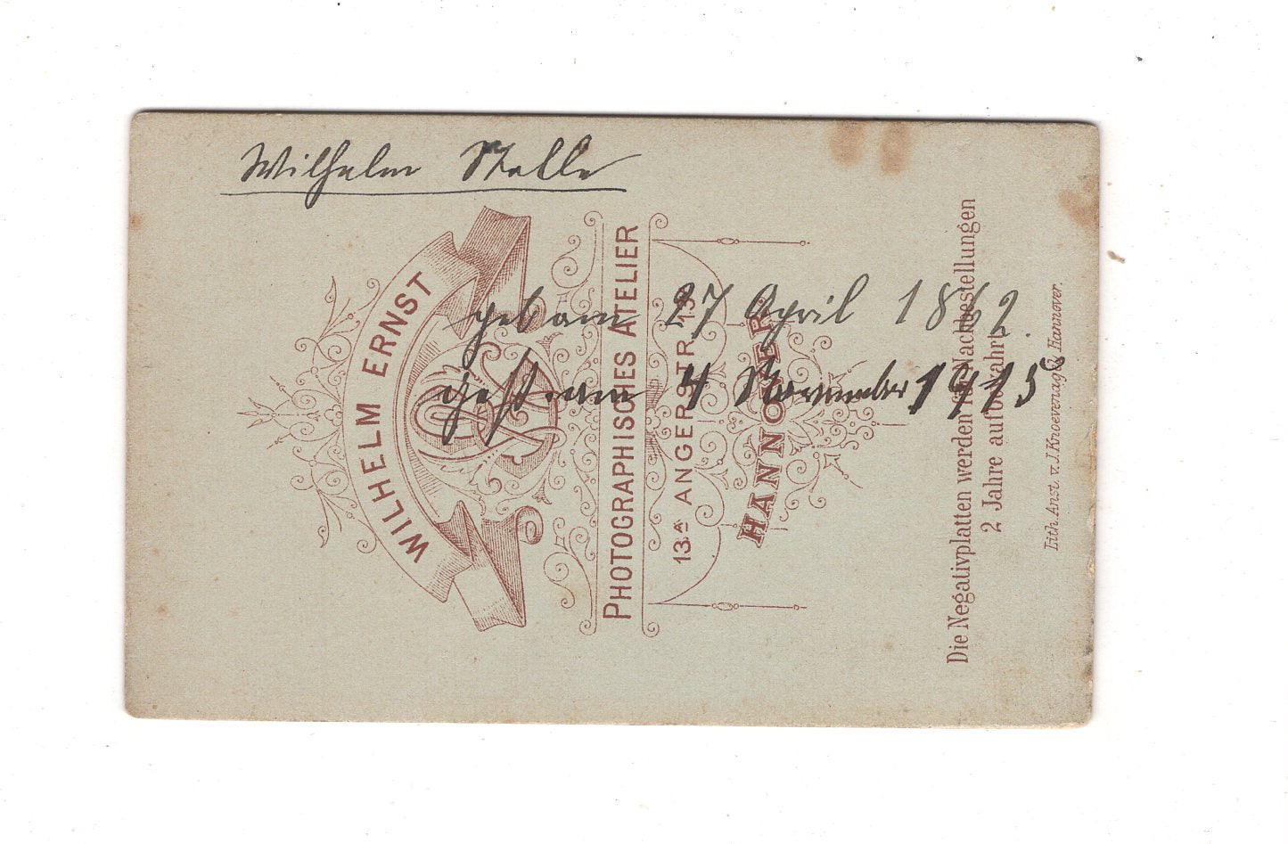 Fotografie Soldat / benannt - Hannover 1880er / CDV M1-08