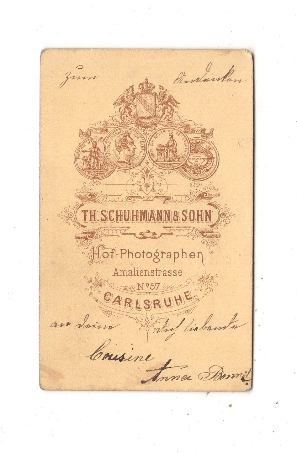 Fotografie Damenportrait mit Widmung - Karlsruhe 1880er / CDV N1-15