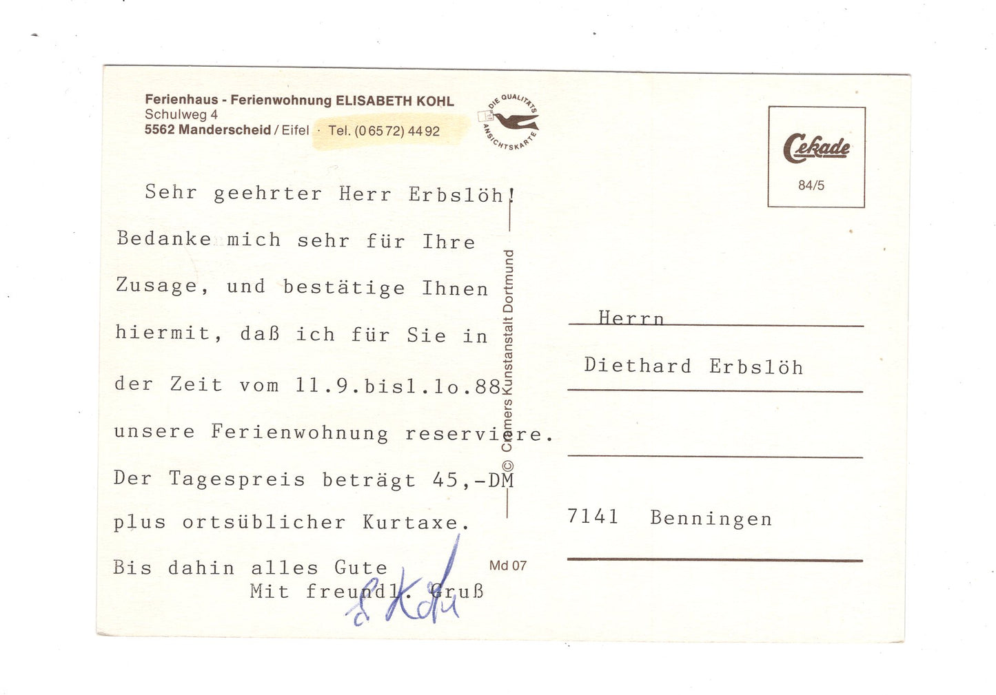 Ansichtskarte Ferienwohnungen-Ferienhaus Kohl-Schneider / Manderscheid / Eifel