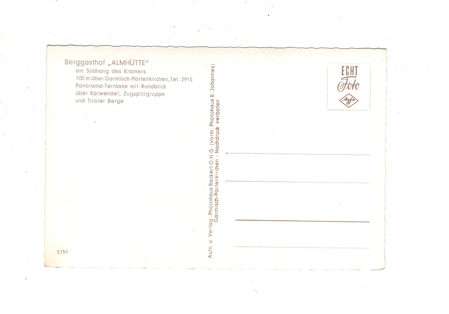 Ansichtskarte Berggasthof Almhütte über Garmisch-Partenkirchen / I1-69